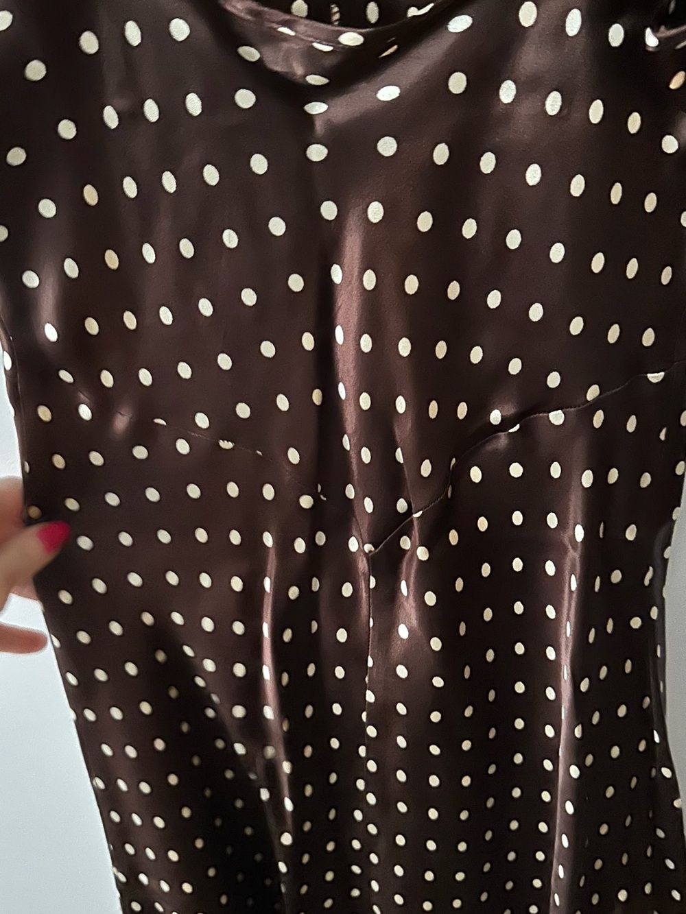 Vintage Betsey Johnson Brown Polka Dot V-Neck Slip Dress - Picture 5 of 7